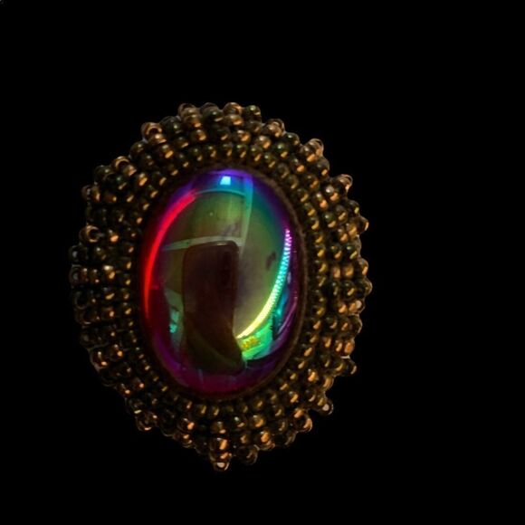 -Vintage red European iridescent glass w/ ox gold beaded earrings pierced art - Picture 8 of 10